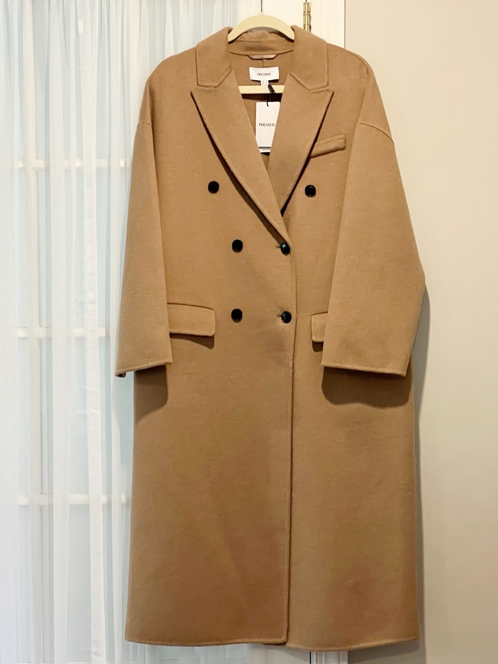 Reiss Lara Camel Double Breasted Wool Blend Overcoat Size 8 - Picture 7 of 8